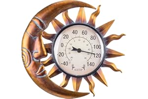 MUMTOP Outdoor Thermometers for Patio - Wall Thermometer, Indoor Outdoor Thermometer with Garden Stake for Home and Garden Decor (Sun and Moon)