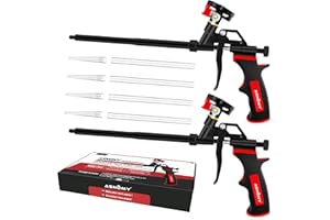 ASNOMY 2 Pack Professional Expanding Foam Spray Gun, (2 x Foam Gun / 8 Nozzle) PU Foam Gun Insulation, Foam Dispensing Gun, for Caulking, Insulating Foam Applicator