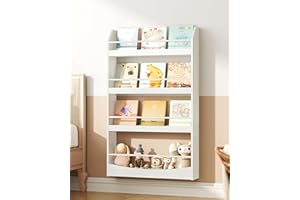 CHOEZON Kids Bookshelf Wall Mounted, 4-Tier Children's Bookcase, Sling Book Shelf for Kids Room, Storage Book Rack for Nursery, Bedroom, Living Room, Playroom, White DMCW13WB