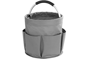 WENKO Caddy de nettoyage E2X Anthracite | Organisateur de ménage pliable pour maison et jardin | Panier de rangement polyester 600D | Ø 28 x H 26,5 cm | Couleur gris anthracite