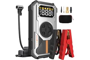 ‎EIGOTRAV Eigotrav Starthilfe Powerbank für PKW, 6000A Booster Auto Starthilfe (Bis zu 7.5L Benzin, 6L Diesel), 12V Jump Starter mit 150 PSI Kompressor, LED Taschenlampe, LCD Display, Silber