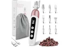 ‎AOMEES AOMEES Maniküre-/ Pediküre-Set, Elektrische Nagelfräser & Hornhautentferner mit 9 Aufsätzen, 10 Geschwindigkeiten, LED-Licht, Nagelfeile für Gelnägel & dicke Fußnägel, mit Aufbewahrungsbeutel