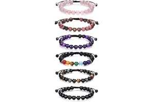 JeweBella 6 Pièces Bracelet Pierre Naturelle Bracelet Perle Homme Femme Quartz Rose Amethyste Noir Onyx Oeil de Tigre Bracelet Couples Stretch Bracelets Bijoux