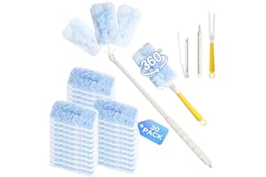 LIAILA Set da 32 pezzi compatibile con per Swiffer duster, e per Swiffer panni catturapolvere blu (30 panni + 1 manico lungo + 1 manico corto), Cattura polvere 360° di peli animali, polvere e allergeni