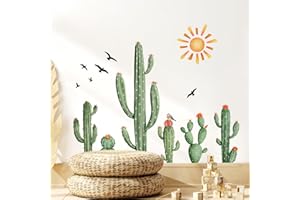 Supzone Adesivi Murali Cactus Carini - Decorazione Parete con Motivo Naturale, Adesivi da Parete Autoadesivi Rimovibili per Soggiorno e Camera da Letto, Vetrofanie Primavera