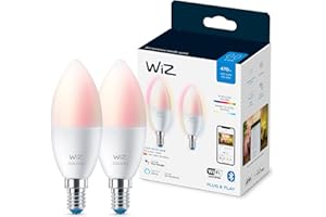 WiZ Color/RGB - Smart LED Lighting (WiFi & Bluetooth), 40W, C37, E14, 2700-6500 Kelvin, Dimmable in Cold White to Warm White 