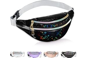 HEAWAA Riñonera metalizada, impermeable, con reflectante, ajustable, riñonera para niñas para mujeres y hombres, fiestas, festivales, deportes al aire libre, Negro , Estilo retro de los 80