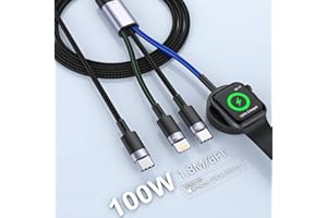 MTAKYA 100W iWatch and Phone Fast Charger Cable, 3 in 1 USB C i Watch Charging Cable Compatible with Apple Watch/iPhone/Airpods/Laptop, iWatch Charging Cord for iWatch Series 9/SE/8/7/6/5/4/3/2 US