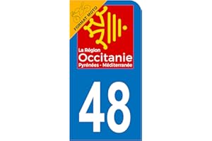 HADEXIA Autocollant Stickers Plaque immatriculation Scooter Moto département 48 Lozère Logo Région Occitanie