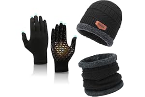 TUONYIS Set invernale 3 in 1, con cappello e sciarpa e guanti, lavorato a maglia, guanti e scaldacollo, berretto invernale caldo con fodera in morbido pile, sciarpa e guanti antiscivolo, per donne e