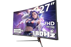 ‎GREAT VOELL Great voell 27-Inch Curved Gaming Monitor, 180Hz, FHD (1920x1080P), HDR, 99% sRGB, FreeSync, Anti-Blue Light, VESA Mountable, HDMI 2.0 & DP 1.4, Tilt Adjustable, 16:9 PC Screen