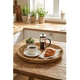BUFFER 35 cm Plastik Rattan Tepsi, Hasır G&ouml;r&uuml;n&uuml;ml&uuml; Dekoratif Servis Tepsisi, Mutfak Kahvaltı Sunum Masa&uuml;st&uuml; Organizer, &Ccedil;ok Am