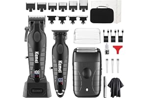 KEMEI Cortapelos profesional para hombre, inalámbrico, eléctrico, cuchillas en T, kit de maquinilla de afeitar, recargable por USB, con 9 peines de guía