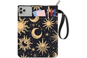 CRASPIRE Sun Moon Star Book Covers Black Book Protector Book Sleeve for Paperbacks Washable Fabric Cloth Book Cover with Zipper and Extra Sleeve Pocket for Book Lovers Classmate Gifts