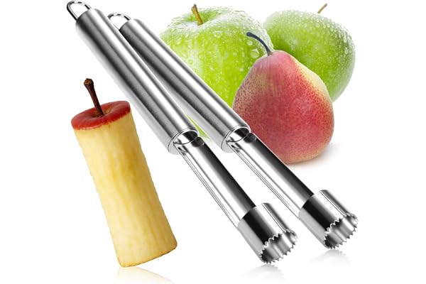 COM-FOUR® 2x Vide-pommes en acier inoxydable - vide-pomme pratique avec boucle - coupe-noyau pratique - enlève noyau (002 pièces - vide-pomme - argent)