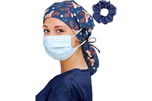 HACHAPY Satin Lined Scrub Cap for Women Extra Large Long Hair Surgical Nurse Cap 4 Buttons