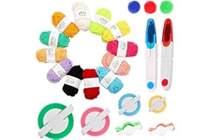 Maridergo 20 Pack Pom Pom Making Tool Set, 6 Different Sizes Pompom Maker with 12 Colours Yarn, DIY Fluff Balls Knitting Craft Making Kit with Sewing Scissors for Kids and Adult 12