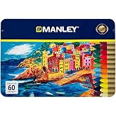 Manley Coloured Wax Crayons 60 units - School and Professional Use | Special Edition Metallic Case