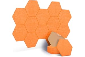 JAMELO 12 Stück sechseckige selbstklebende Akustikplatten aus Polyester zur Schalldämmung, 30 x 26 x 1 cm filzartige schallabsorbierende Akustikfliese für die Wand Decke Tür vom Studio Büro Orange