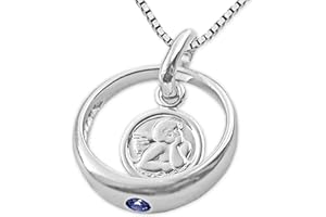 CLEVER SCHMUCK Junge Taufkettchen Taufring 12 mm Engel rund Stein safirblau & Kette Venezia 36 cm Sterling Silber 925 für Jungen im Taufe Etui