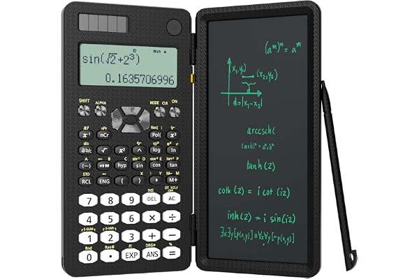 ROATEE Calculatrice scientifique professionnelle 82MS Plus avec tablette d'écriture LCD effaçable, double alimentation solaire et batterie, calculatrice de bureau avec bloc-notes pour bureau, école
