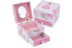 TAOPU Girls Musical Jewelry Box with Drawer and Spinning Ballerina,Fairy Disign Kids Music Box for Little Girls Gifts Jewel Storage for Kids Ages 3-10