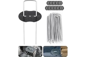 Birshe Clavos Jardín,50 Piezas Grapas de Jardín con 50 Arandelas Piquetas Longitud 150 MM Ancho 40 MM Diámetro 3 MM,Clavos de Suelo para Asegurar Tela de Maleza Paisaje Redes Jardín Césped Artificial