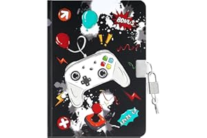 WERNNSAI Tagebuch Kinder für Jungen, Videospiele Leuchtendes Tagebuch mit Schloss und Schlüssel, A5 160 Seiten liniert, Notizblock zum Schreiben und Zeichnen