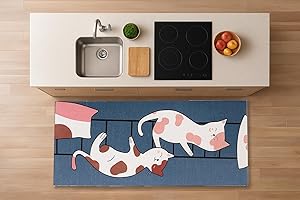 Exma Alfombra Cocina de Vinilo Lavable Antideslizante Resistente Fácil de Limpiar Vinilica Cocina Diseño Elegante | Alfombras de Habitacion Multiusos | Suelo Vinilico para Pasillo - Gatos Infantil