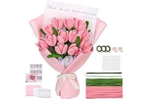 Weinsamkeit 400 Pièces Fil Chenille Bouquet de Tulipes, Cure Pipe Chenille, avec Papier Adhésif à Fleurs, Bâton Thermofusible,Papier d'emballage,Adapté aux Fournitures de Bouquet de Fleurs DIY, Rose