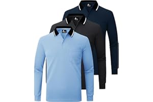 JACKETOWN Lot de 3 Polo pour Homme à Manches Longues Polo de Golf Travail avec Boutons Polos Chemise Respirants Décontractés T Shirts à Poche