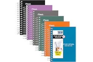 Five Star Notatniki spiralne, 6-pak, zeszyty kieszonkowe Fat Lil', papier w linie, 9,7 cm x 13,5 cm, mały, 200 arkuszy, fioletowy, pomarańczowy, zielony, niebieski, szary, czarny (38027)