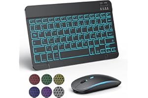 TECURS Kabellos Tastatur Maus Set QWERTZ Bluetooth Tastatur mit Maus für iPad Pro/Air/Mini/iPad 9./8.Gen, 7-farbige Hintergrundbeleuchtung, Schwarz