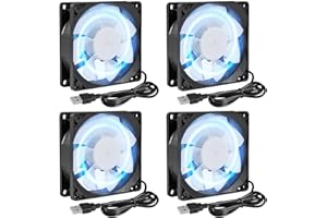 DORHEA 4Pcs 80mm/3.15inch for DC Fan 5V Computer Case Fan 80x80x25mm USB 8025 Blue LED Power Cooling Fan DC Brushless Cooler Fan 8cm for PC Case CPU Brushless Axial Radiator Fan