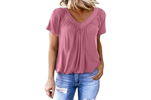 Dokotoo Women's T-Shirt, Short Sleeve V Neck, Loose Fit Casual Solid Color Tee Shirts, S-XXL