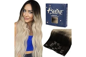 ‎FSHINE Fshine Clip in Extensions Echthaar Dunkelbraun 50cm Haarverlängerungen Braun Verblassen zu Aschblond und Platinblond CliEchthaar Gerade Echte Dicke Für Frauen 120g 7Stück #2/18/60