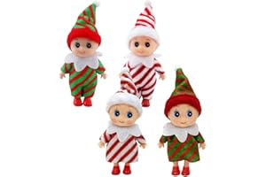 Mienocol Mini elfo de Navidad bebé travieso bebé elfos muñecas juguete para niños y niñas, accesorios de tradición navideña muñeca (rayas 4 piezas)