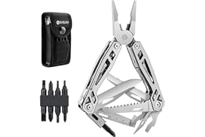 BIBURY Pince Multifonction, 21 en 1 Camping Multitools en Acier inoxydable, Outil de Poche avec Couteau, Saw, Tournevis, Multi Tool Couteau Suisse pour Survie Camping Réparation - Bordure Noire