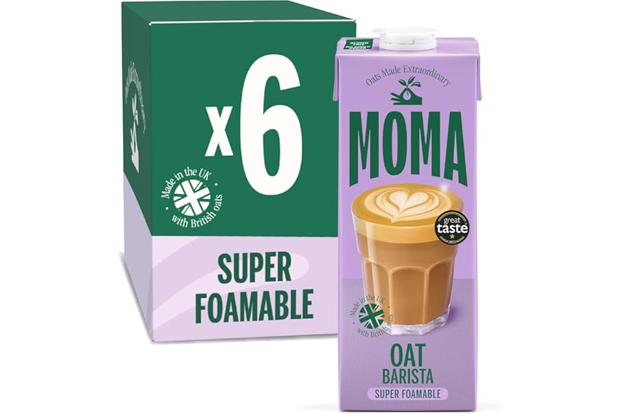 MOMA Barista Oat Drink - 6 x 1L - 100% Plant Based Vegan - Perfect for Frothy Coffee - Made with the whole of the oat for fibre and delicious flavour - No Added Sugar - Vit D, B2 and B12
