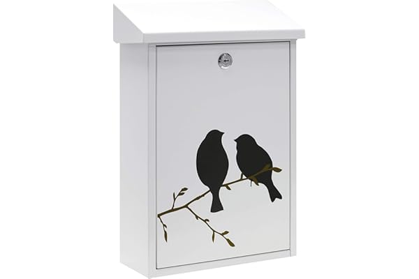 ARREGUI Premium E5601-BIR Boîte aux Lettres Individuelle en Acier avec sérigraphie « Birds », Taille M (Courrier Format A4, Magazine), Boîte aux Lettres Murale, Anti-Pluie, Facile à Installer, Blanc
