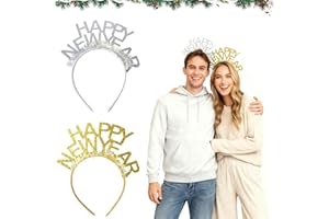 HUSHRICH 2Pcs Happy New Year Headband Glitter Rhinestone Headband Tiara 2026 Happy New Years Tiara New Years Eve Party Supplies 2026