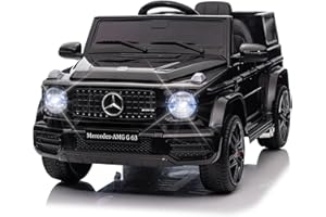 LIUFASHI 12V Kinder Elektroauto Mercedes Benz G63, Elektrische Kinderfahrzeuge, Elektrofahrzeug 2-türig mit 2,4G-Fernbedienung, MP3, Musik, LED-Leuchten und 5 Punkt Sicherheitsgurt für Kinder, Schwarz