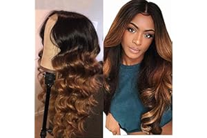 Weeybay Echthaar Perücke Lang Real Hair Wig Human Hair Body Wave Ombre Black to Brown Wig 4X4 Lace Closure Wig PerüCke Damen Mit Babyhaar 8A Grade for Woman 30 Zoll