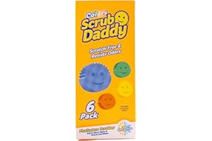 Scrub Daddy Colors Esponja Scrub Daddy, Estropajo Cara Sonriente Limpieza Anti-Rayaduras, Esponja Lavable Antibacteriana y Reutilizable para Cocina y Baño, con Tecnología Flextexture - Paquete de 6