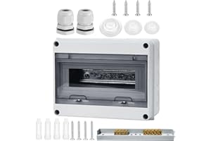 GIGTOOP Verteilerkasten Aufputz, IP65 Waterproof Sicherungskasten Aufputz,1-Reihig für 12-MODULE Aufputzverteiler, mit Messingklemmen für Garten oder Außenbereichen, Villen, Ladesäulen (12 Modul)