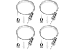 JaneYi Lighting Suspension Kit 4 Pack 1 Meter Stainless Steel Ceiling Light Hanging Wire Rope Cable Heavy Duty Chandelier Pendant Light Hanging Kit Adjustable Wire for LED Panel Linear Ceiling Lights
