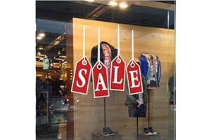 STICKERS4 Large Hanging Tag Shop Window Sale Sign - Re-usable Vinyl Static Cling Window Sign Sticker for Glass Retail Window Display During Sale Season