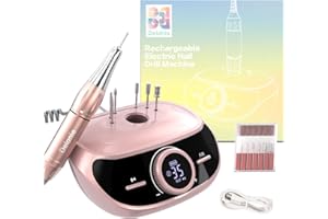 Delanie Fresa per Unghie Professionale Ricaricabile 35000RPM, Lima per Unghie Elettrica Senza Fili, Fresa Unghie Gel Manicure e Pedicure, 6 Punta, Funzione Memoria e Pulsante Pausa, Oro Rosa
