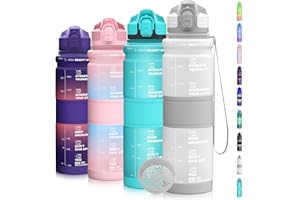 Coolfel Borraccia 1 litro/500ml, Bottiglia d'acqua Motivazionale con Segni di Tempo, Borraccia Palestra A Prova di Perdita senza BPA Plastica per Bambini, Scuola, Ciclismo Sportiva, Sport