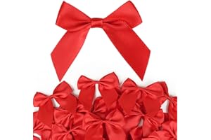 GEBETTER 48Pcs Lazos Navidad Rojo 5cm Poliéster + 60Pcs Puntos Pegamento Adhesivo, Decoración Árbol Navidad Manualidad Adorno Navideño Cajas Bolsas Regalos Sobres Botellas Vino (Rojo)